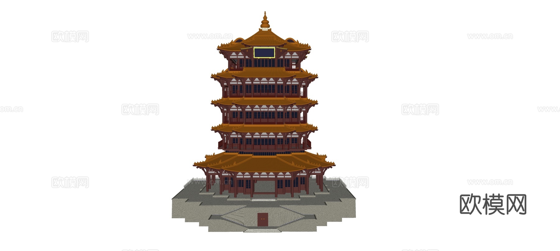 中式塔楼su模型下载