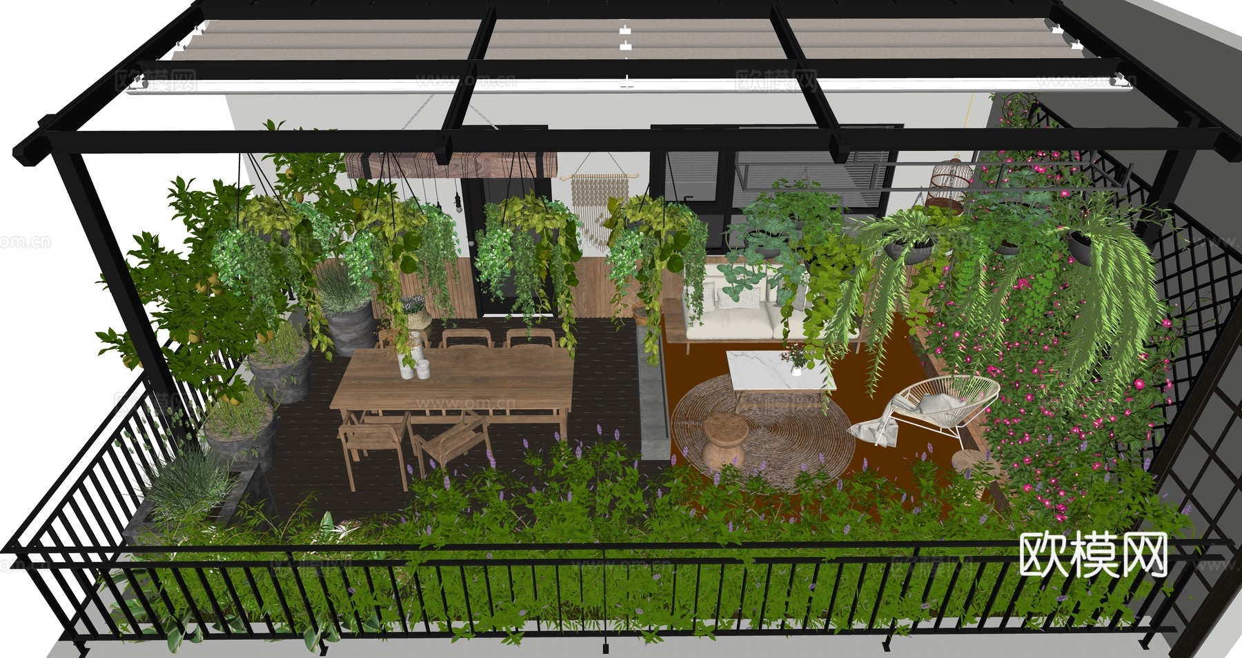 现代屋顶花园su模型下载