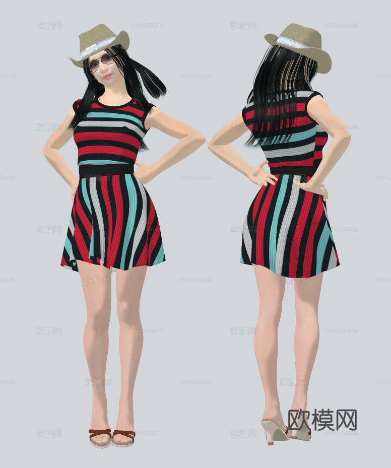 现代时尚美女人物su模型下载