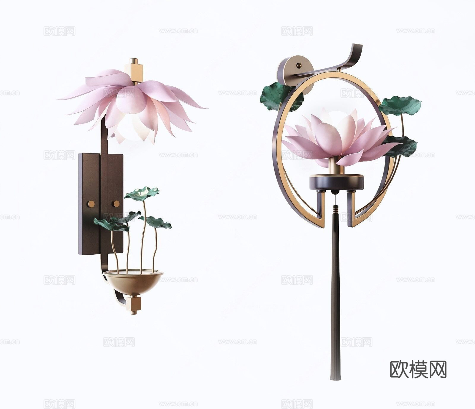新中式荷花莲花壁灯su模型下载