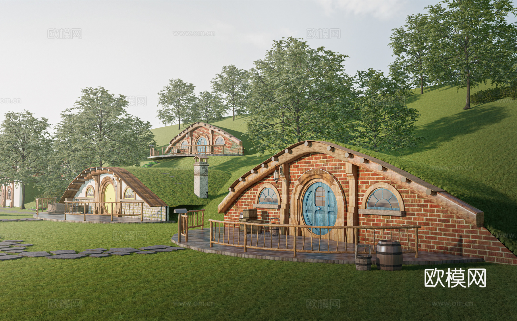 自然风霍比特小屋建筑外观su模型下载