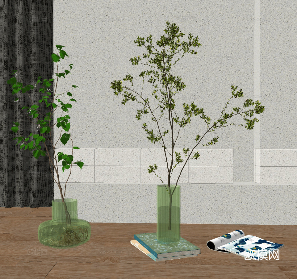 现代树枝花艺花瓶插花su模型下载