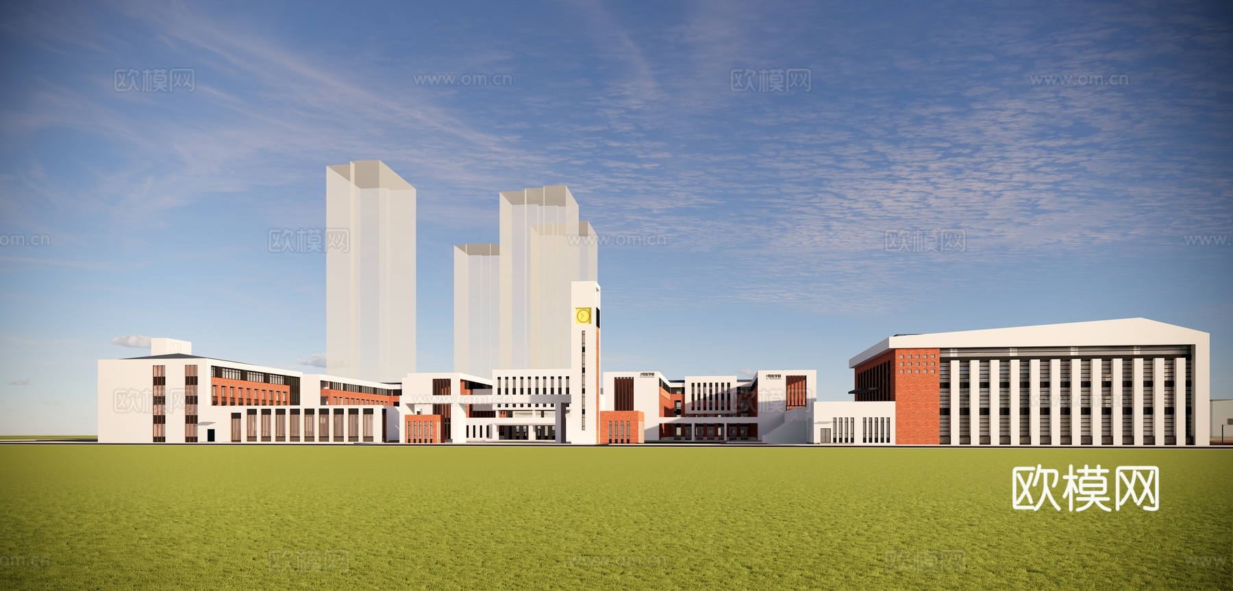 现代学校建筑外观su模型下载