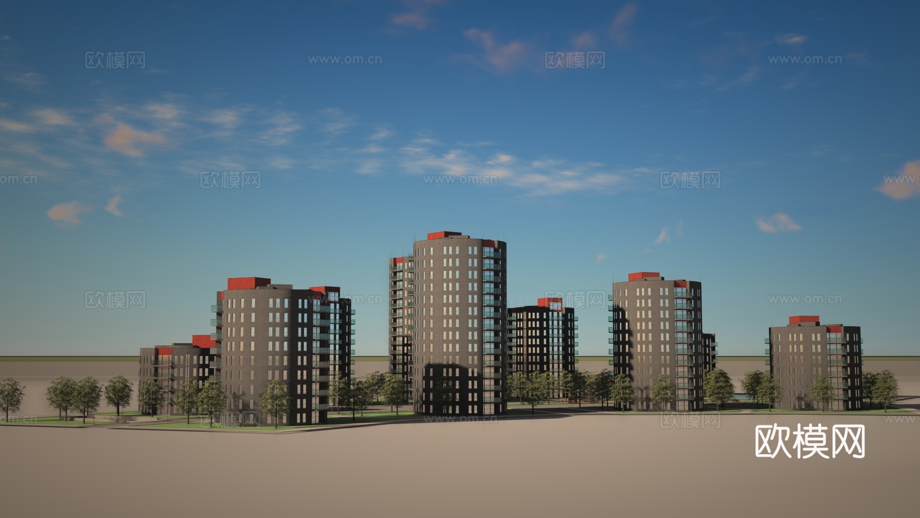 现代办公园建筑外观su模型下载