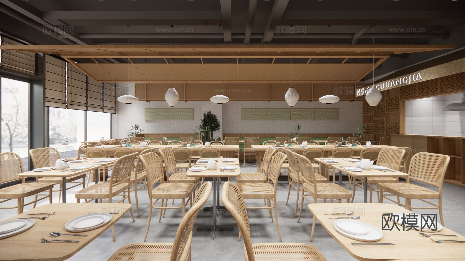 现代面馆快餐店su模型下载