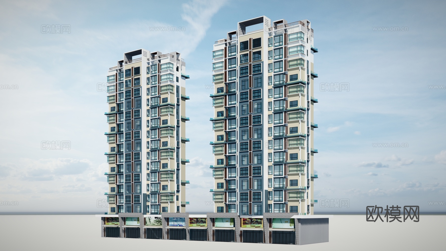 现代小区住宅楼建筑外观su模型下载
