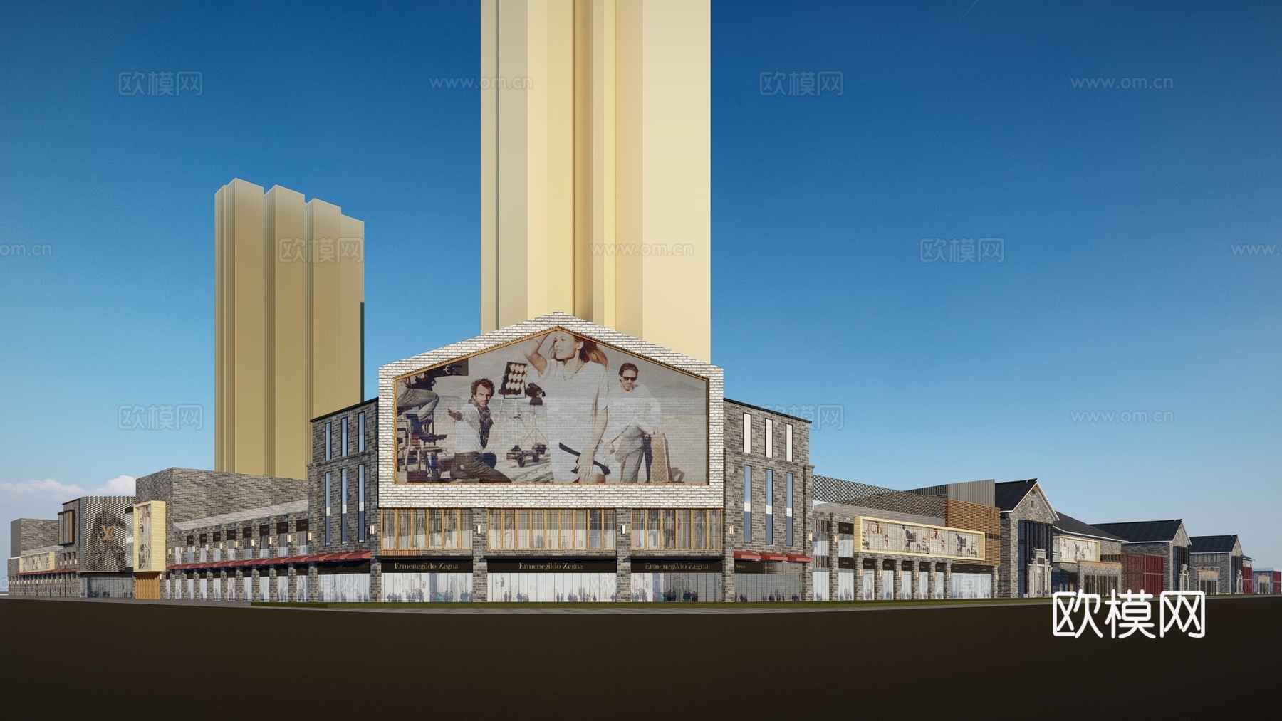 新中式商业街su模型下载