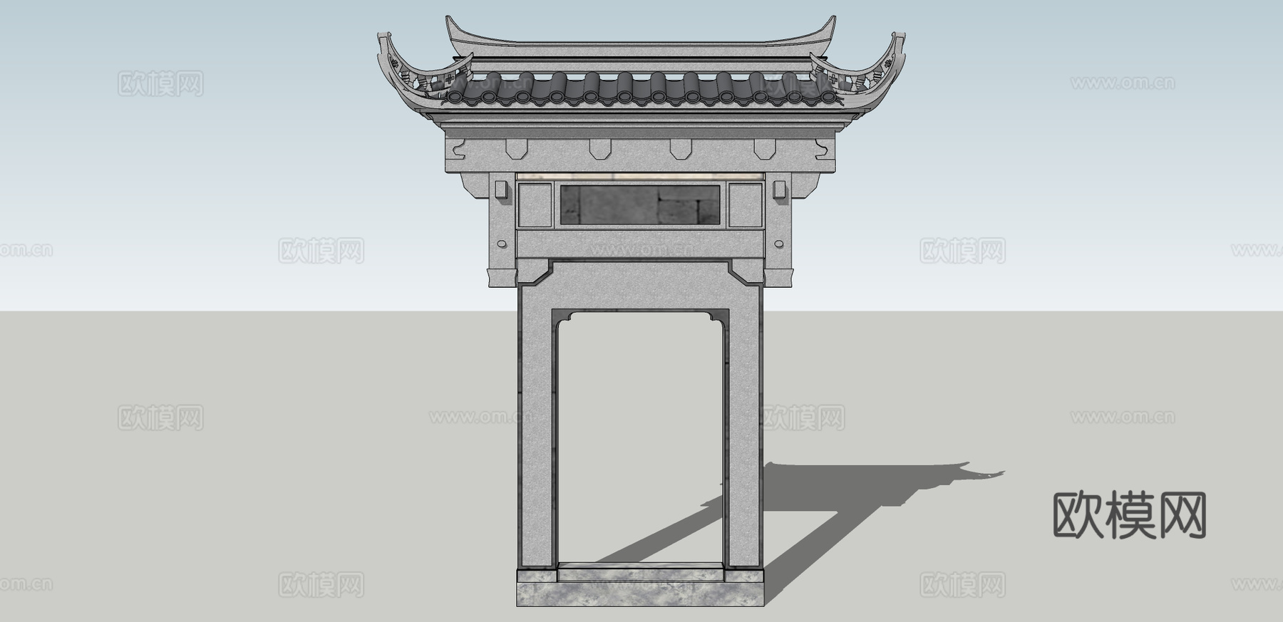 中式古建大门su模型下载