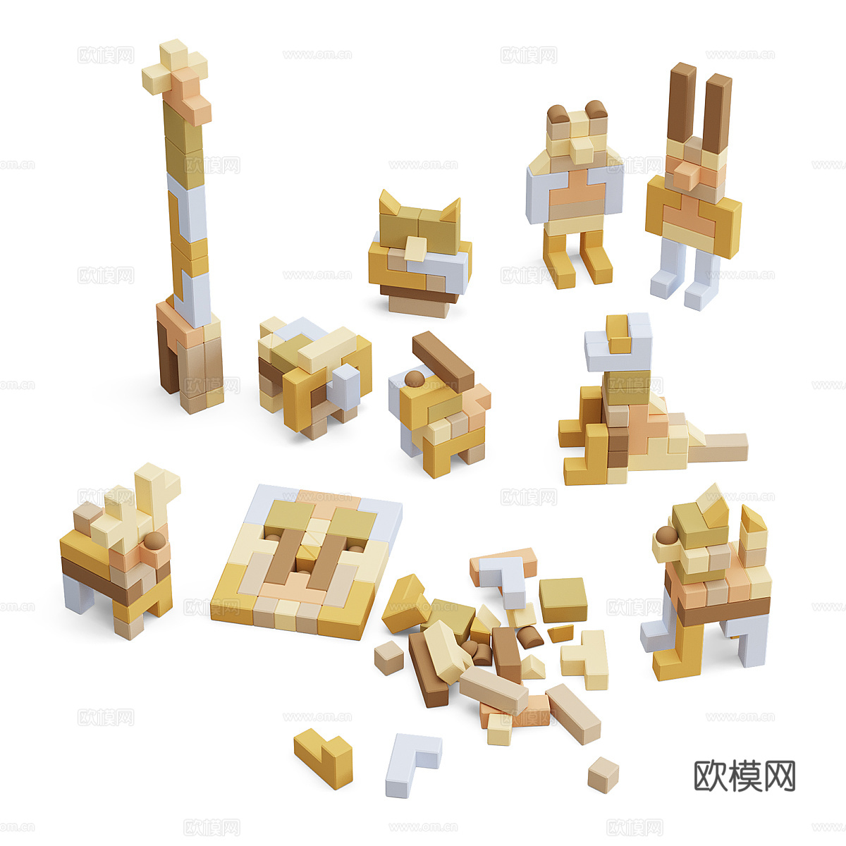 现代奶油风儿童积木玩具3d模型