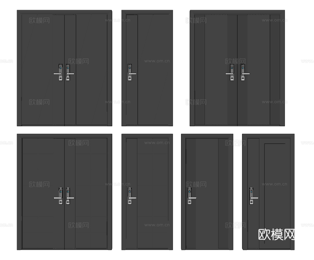 现代单开门密码门房门su模型下载