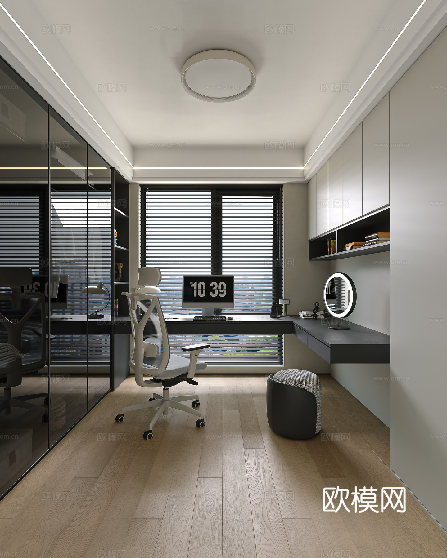 现代黑色调书房衣帽间3d模型