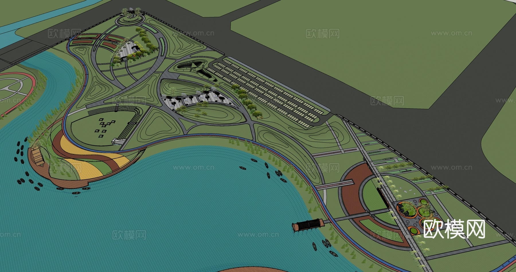 现代城市公园景观su模型下载