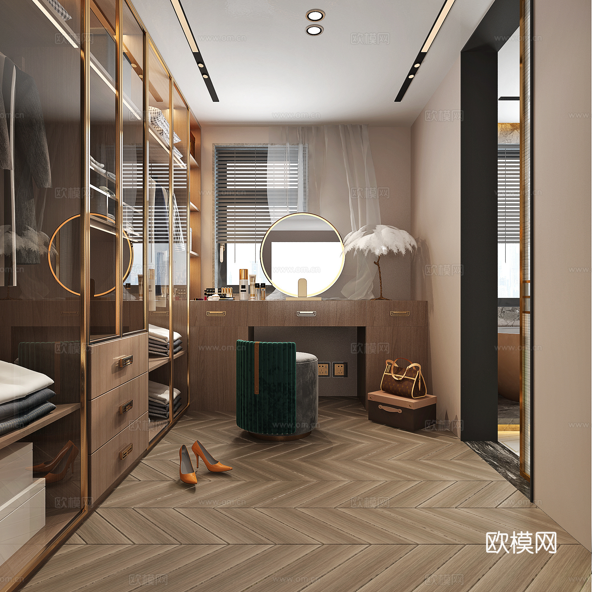 现代轻奢衣帽间su模型下载