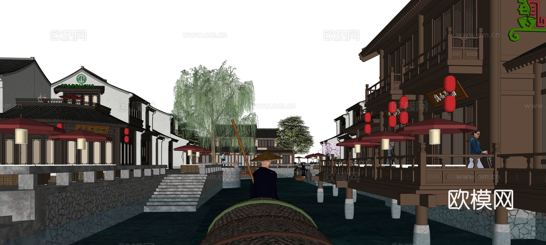 中式古建商业街su模型下载