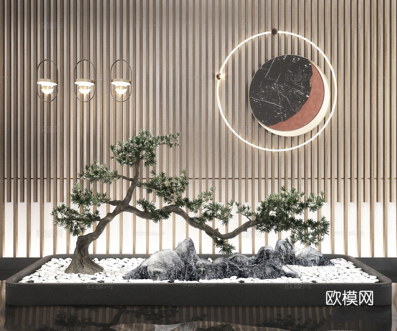新中式玄关造景小品su模型下载