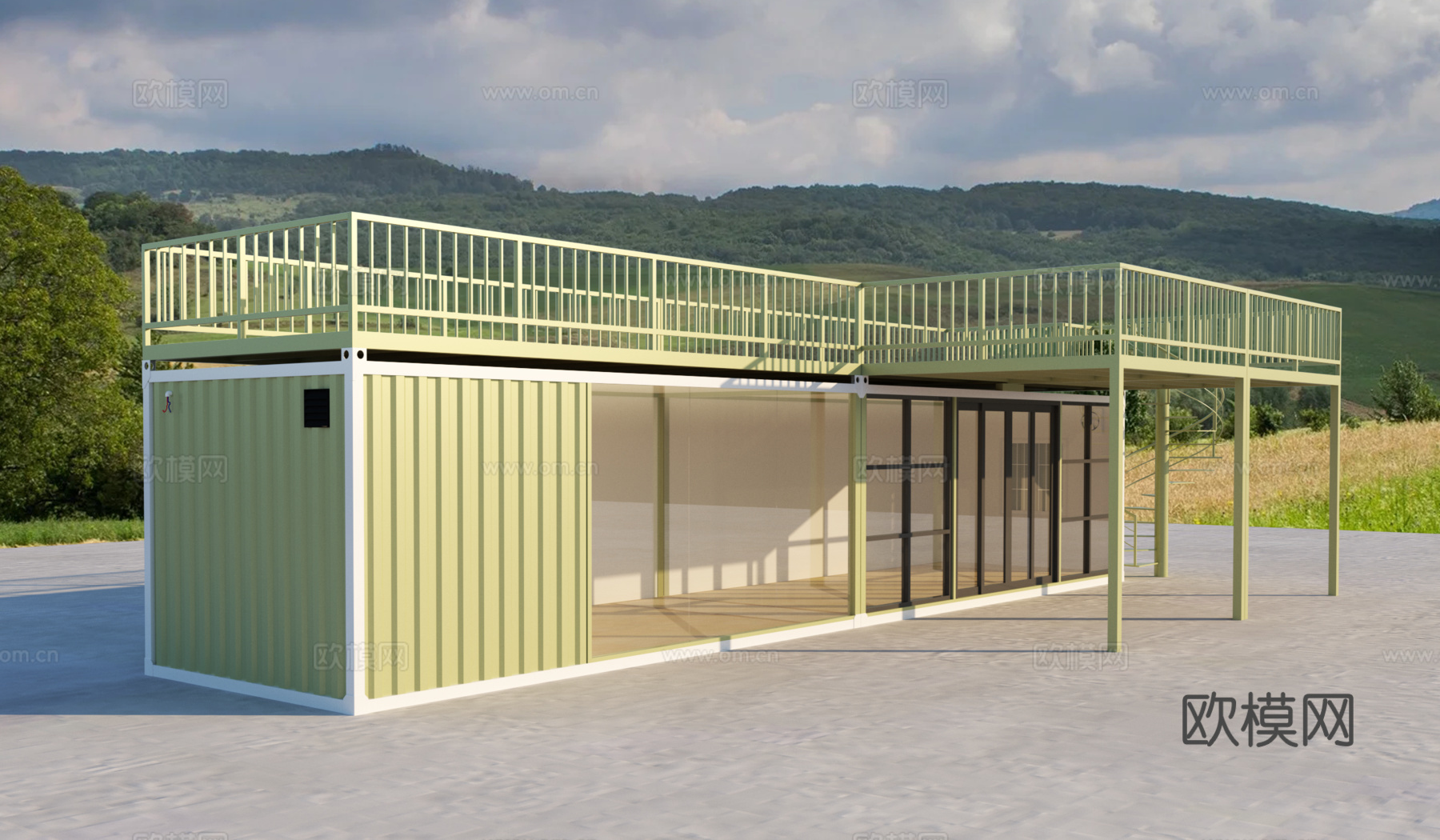 现代集装箱建筑外观su模型下载