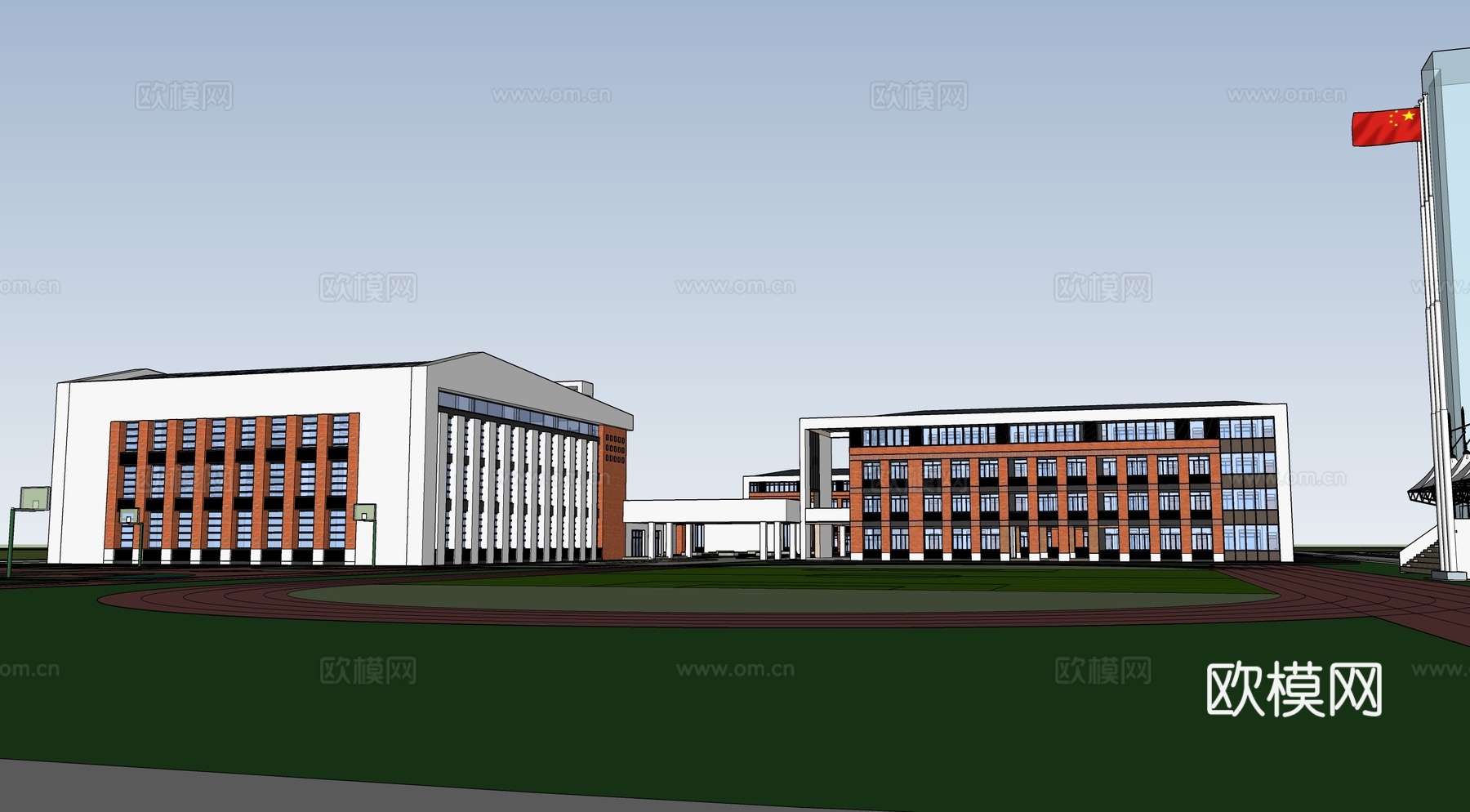 现代学校建筑外观su模型下载