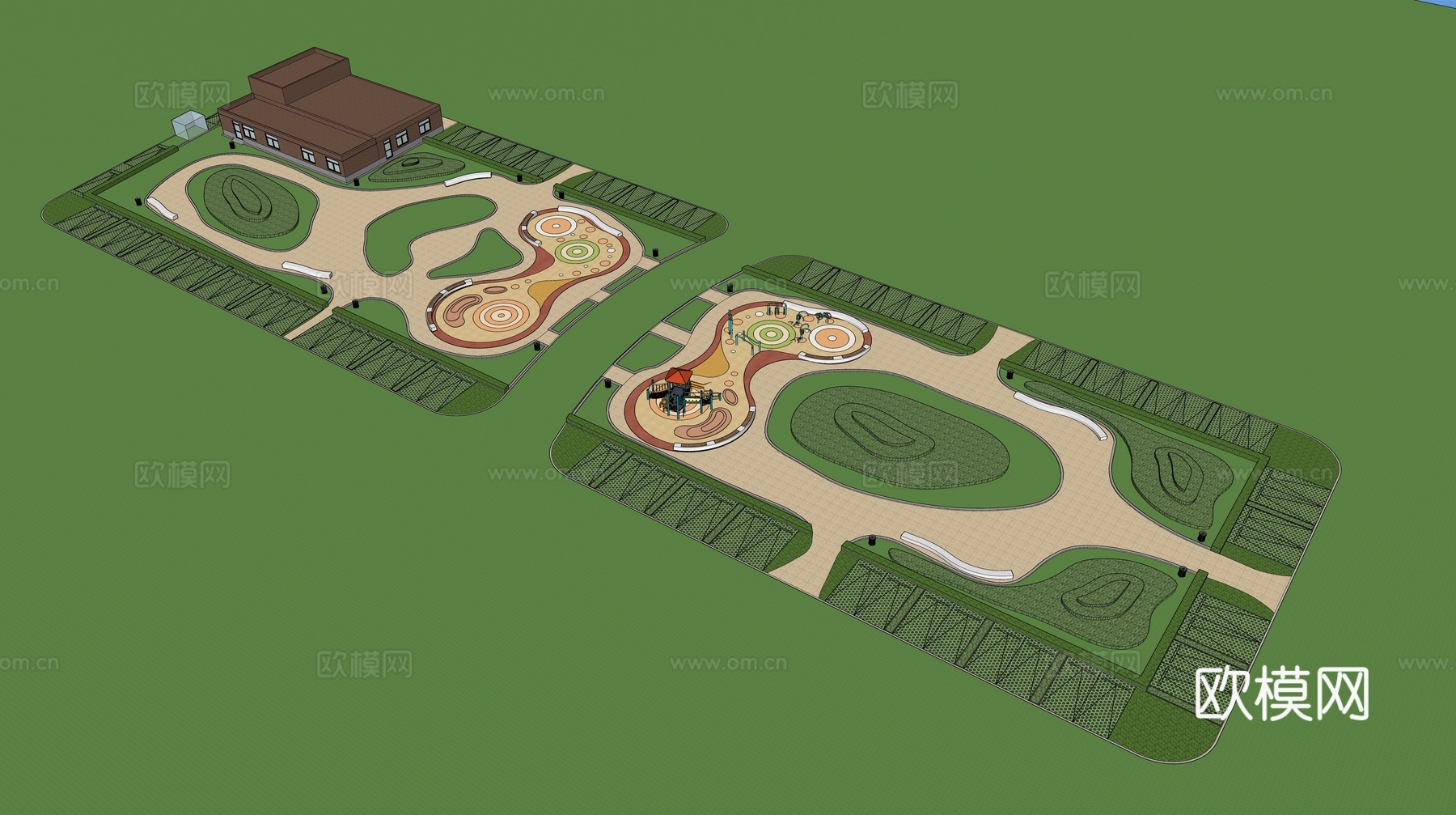现代小区公园景观su模型下载