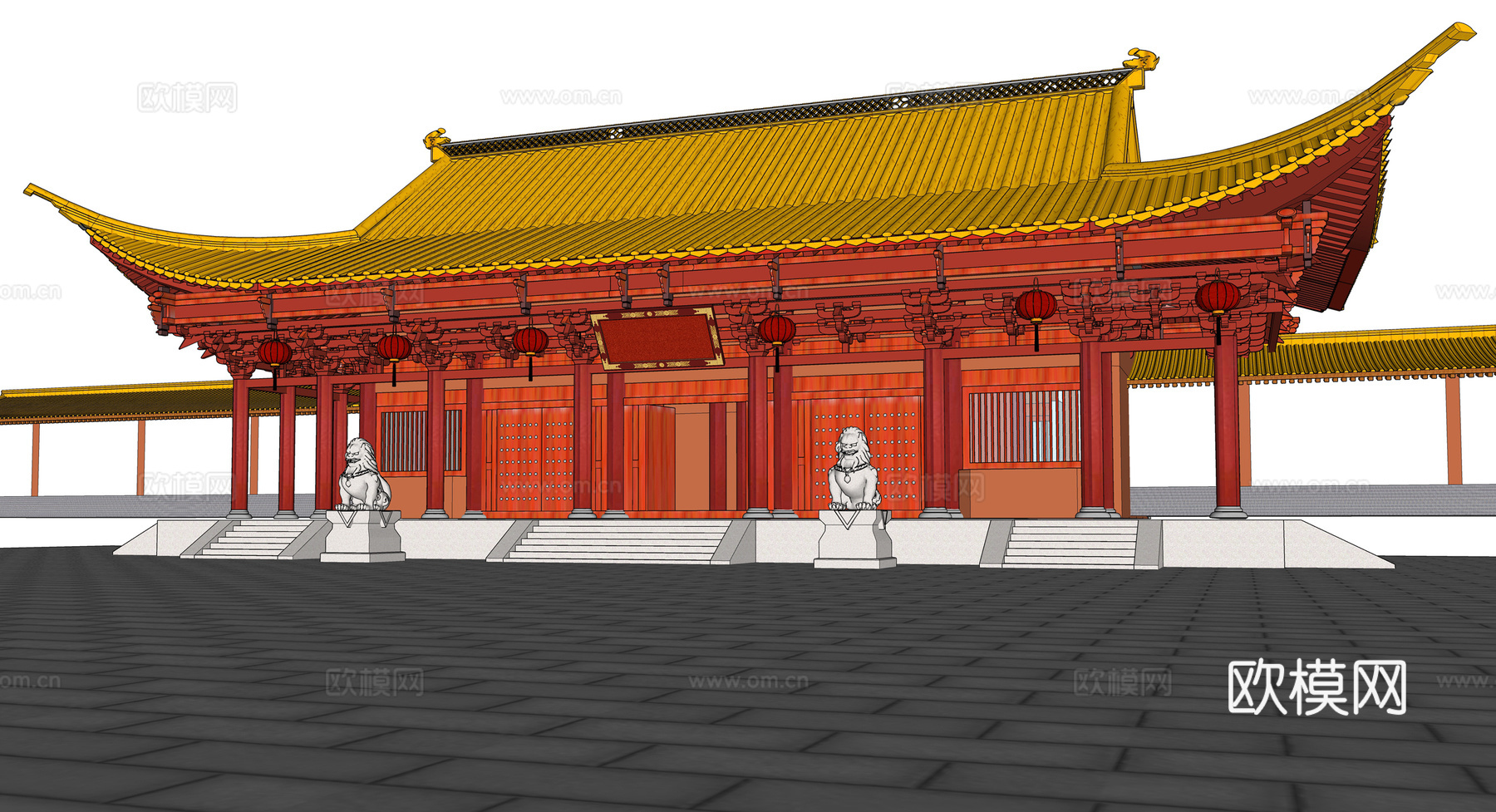 中式古建大殿门头su模型下载
