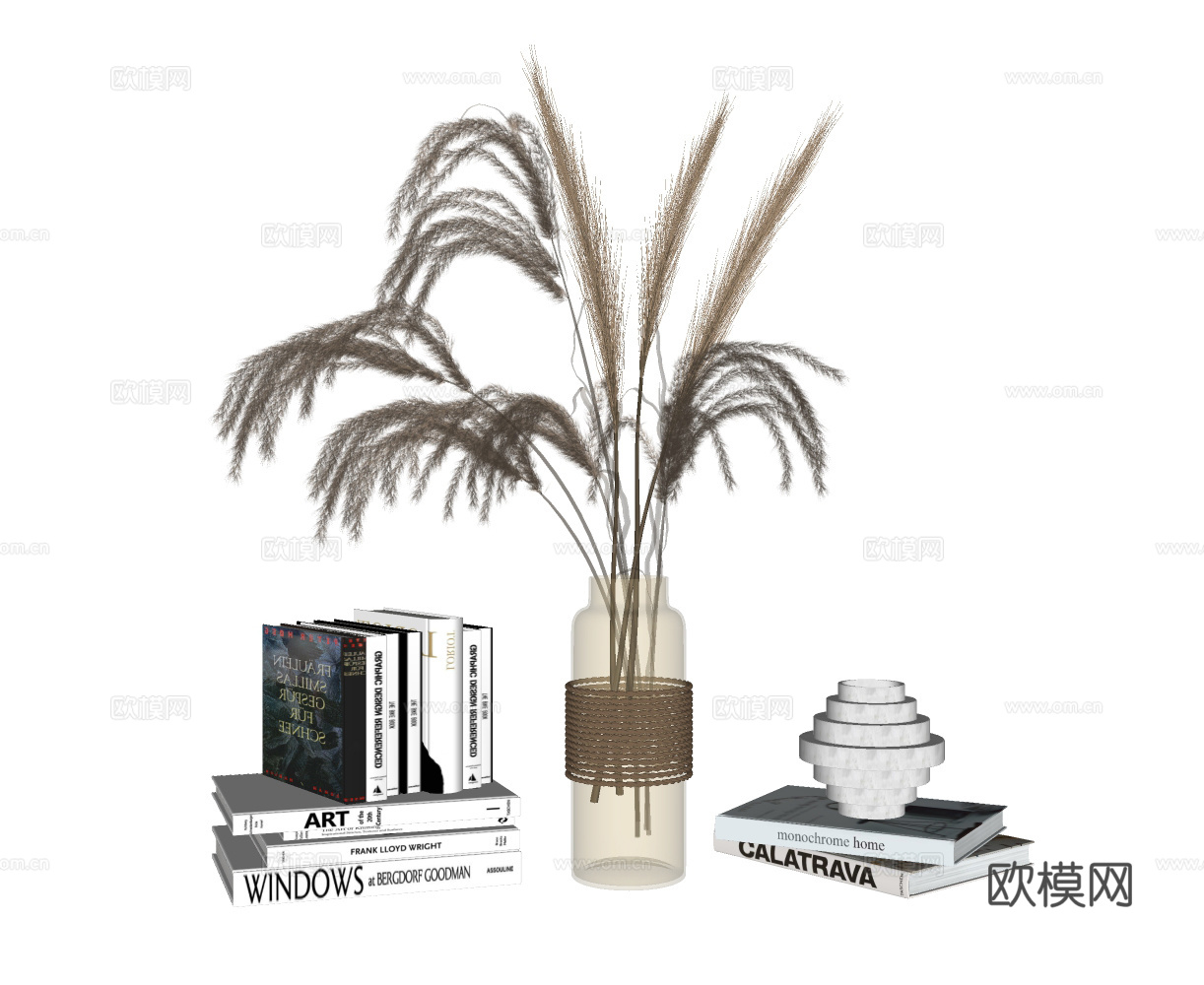 现代书籍花瓶饰品摆件su模型下载