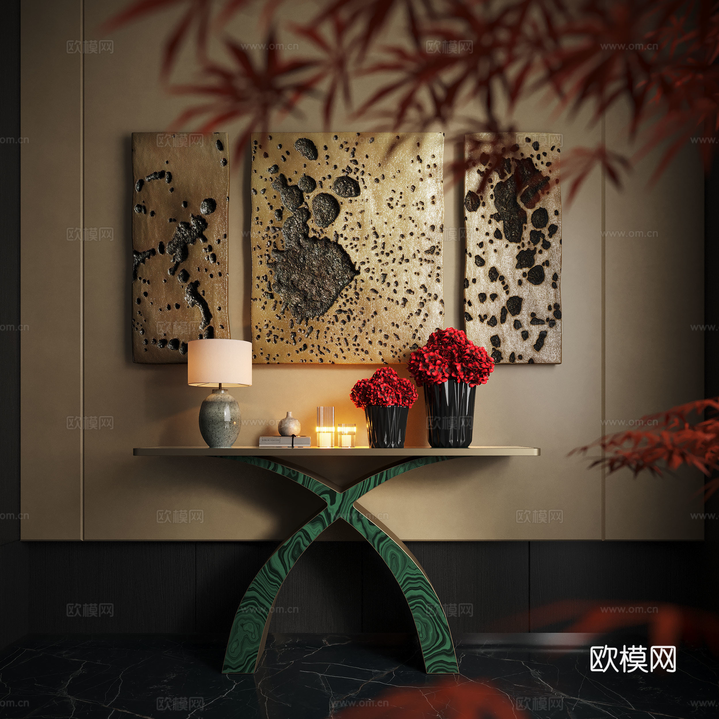 现代端景台 端景柜 花艺盆栽 玄关台 花艺摆台3d模型