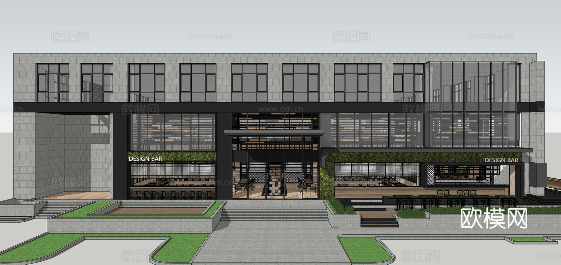 现代餐厅建筑外观su模型下载