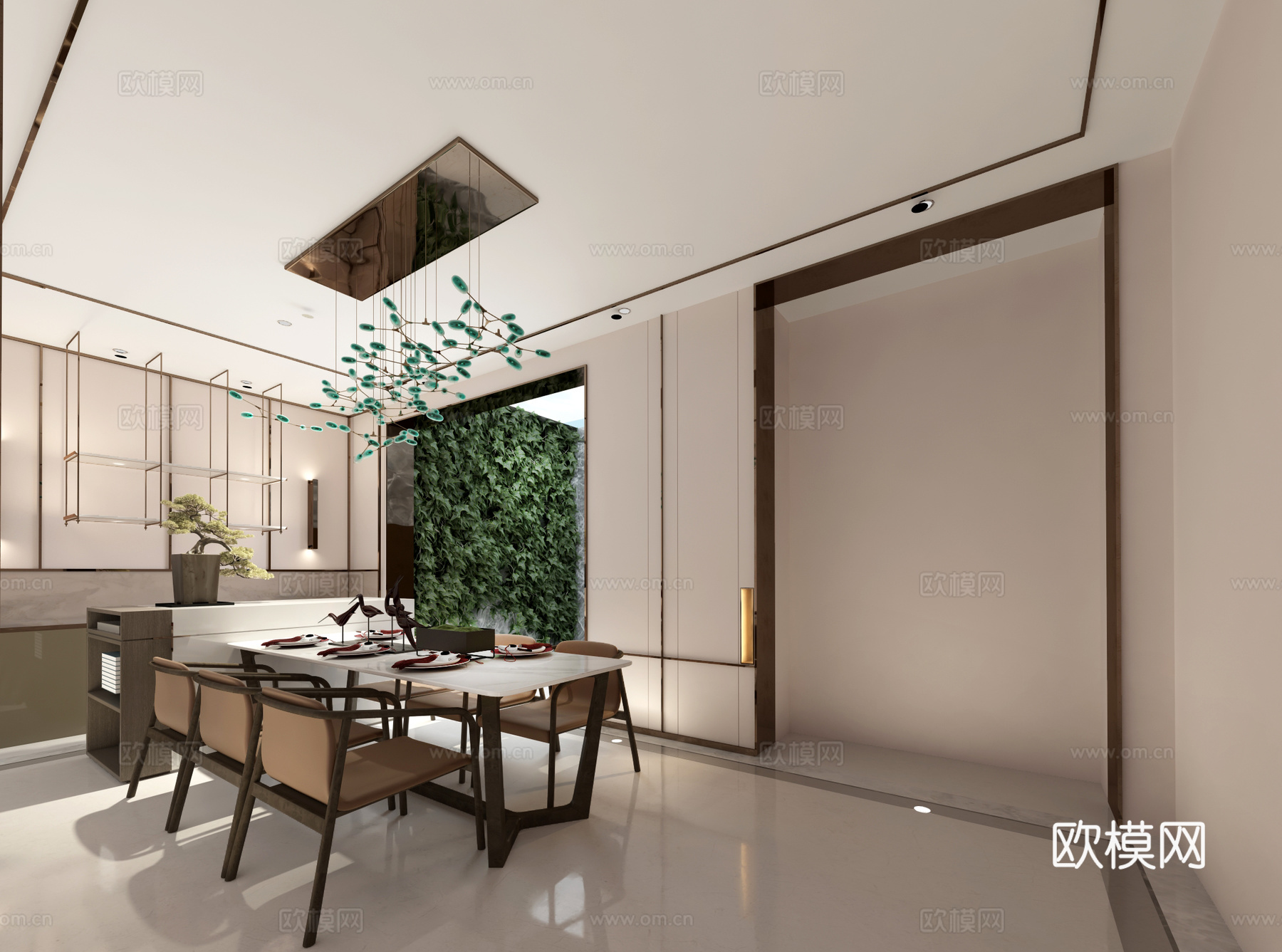 新中式餐厅别墅餐厅餐椅组合3d模型