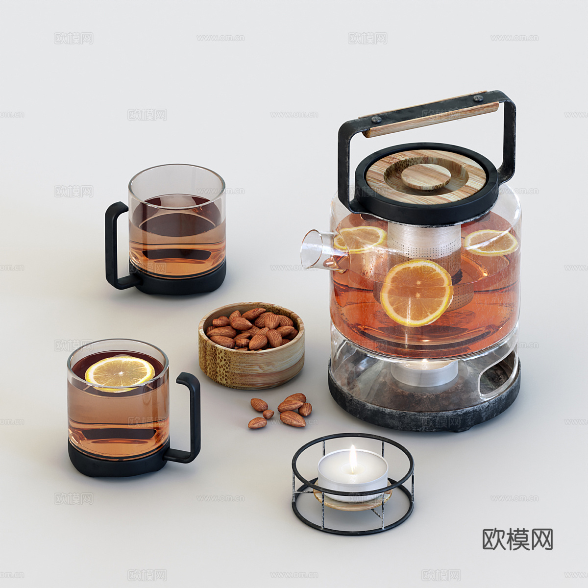 现代意式玻璃茶具3d模型