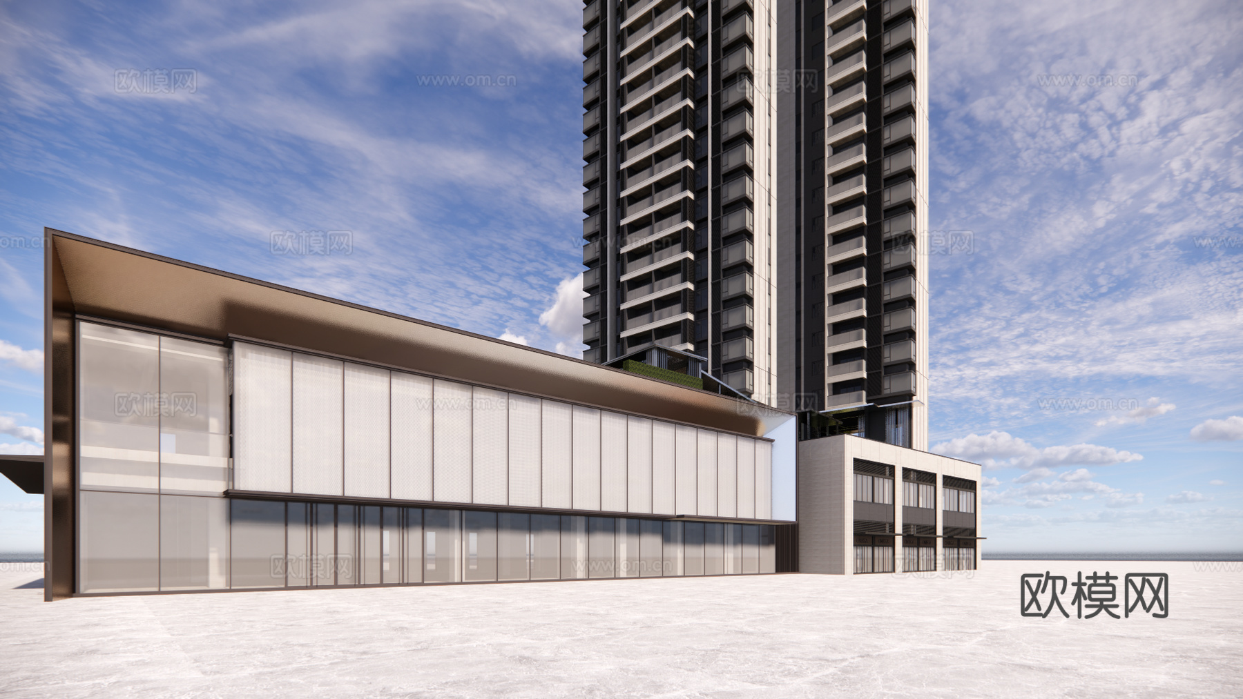 现代住宅楼建筑外观su模型下载
