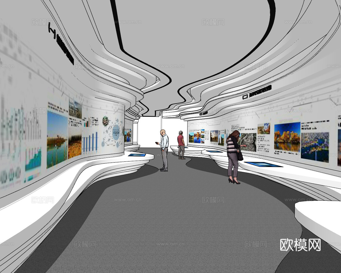 现代科技流线展厅su模型下载