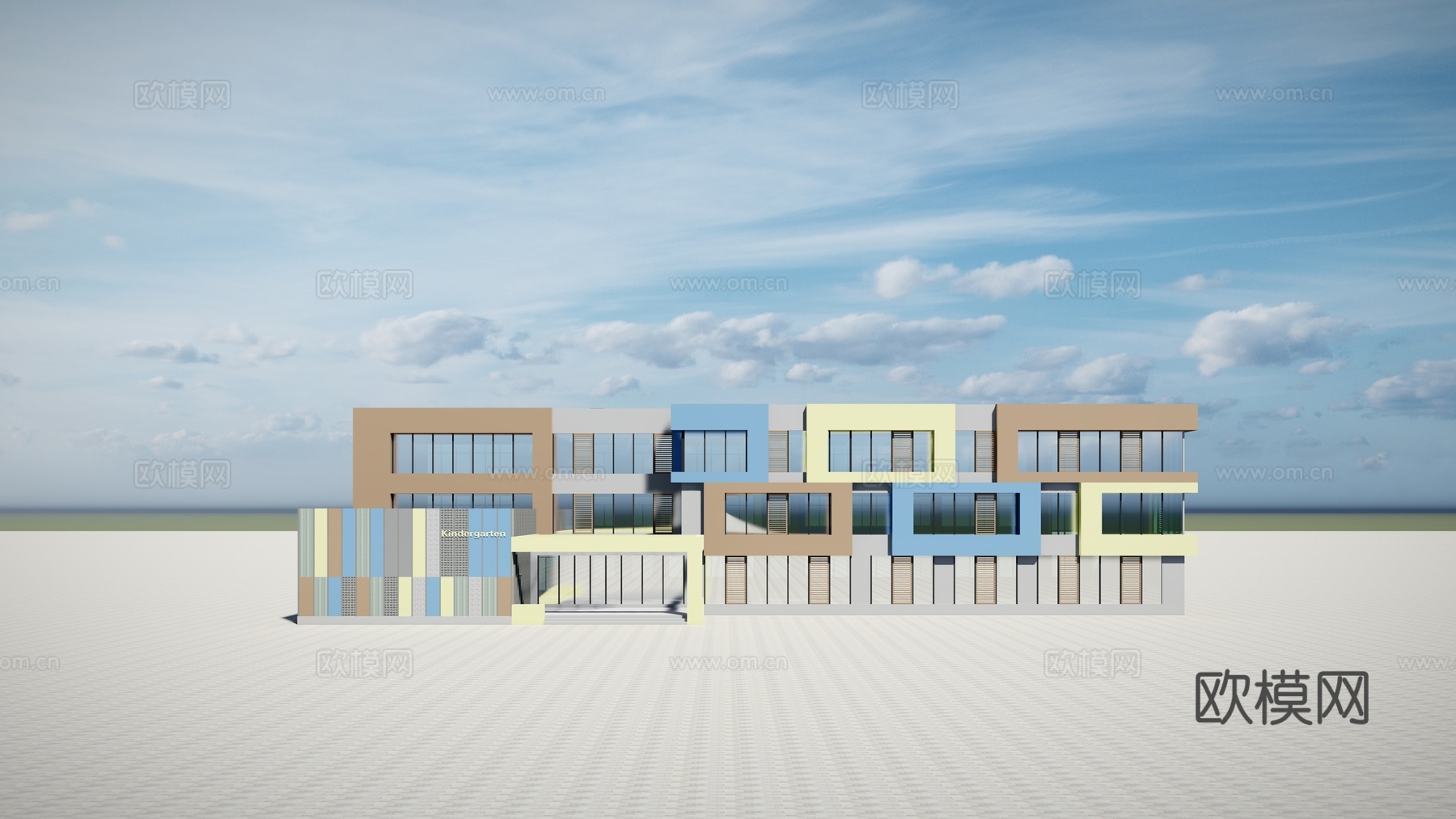 现代幼儿园建筑外观su模型下载