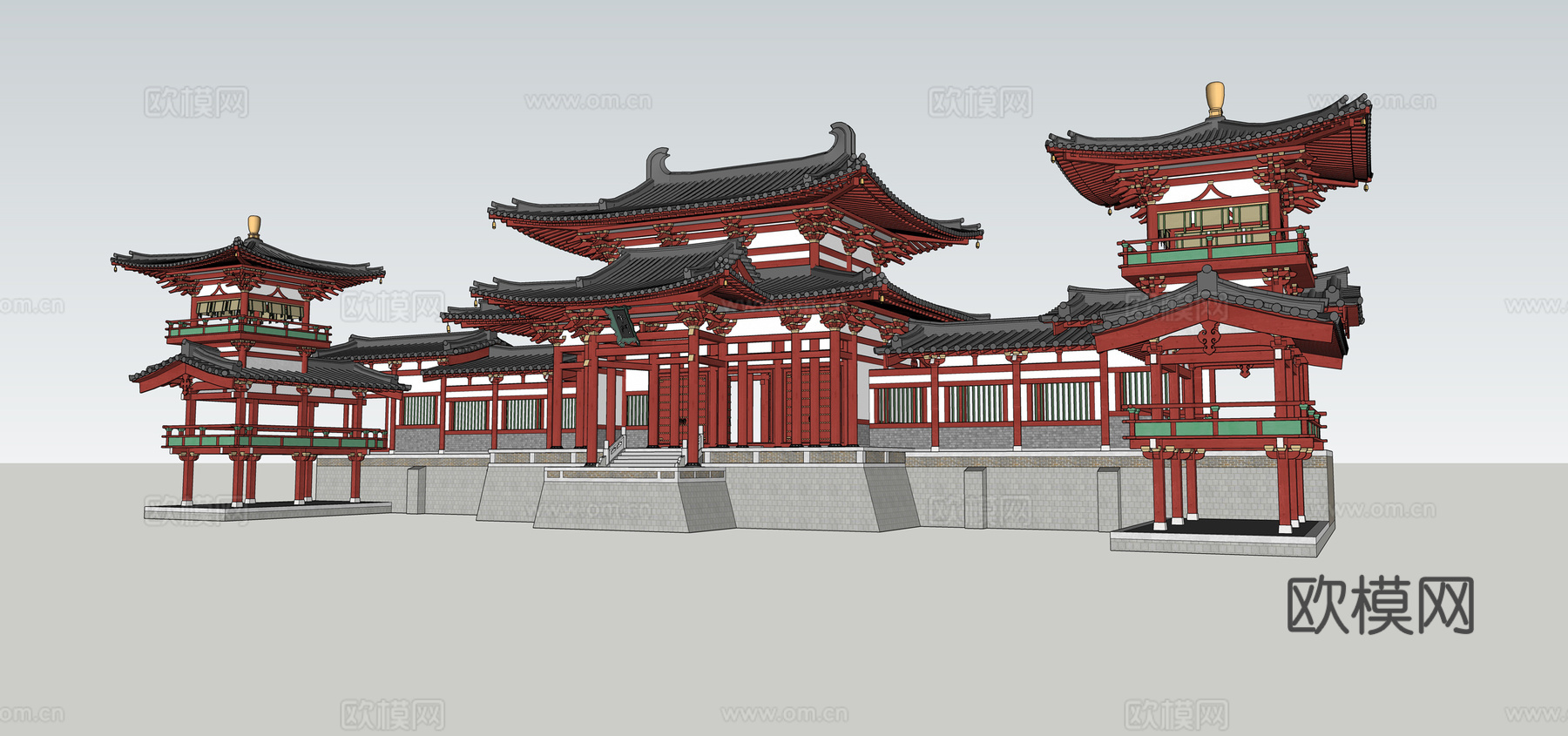 中式楼台古建外观su模型下载