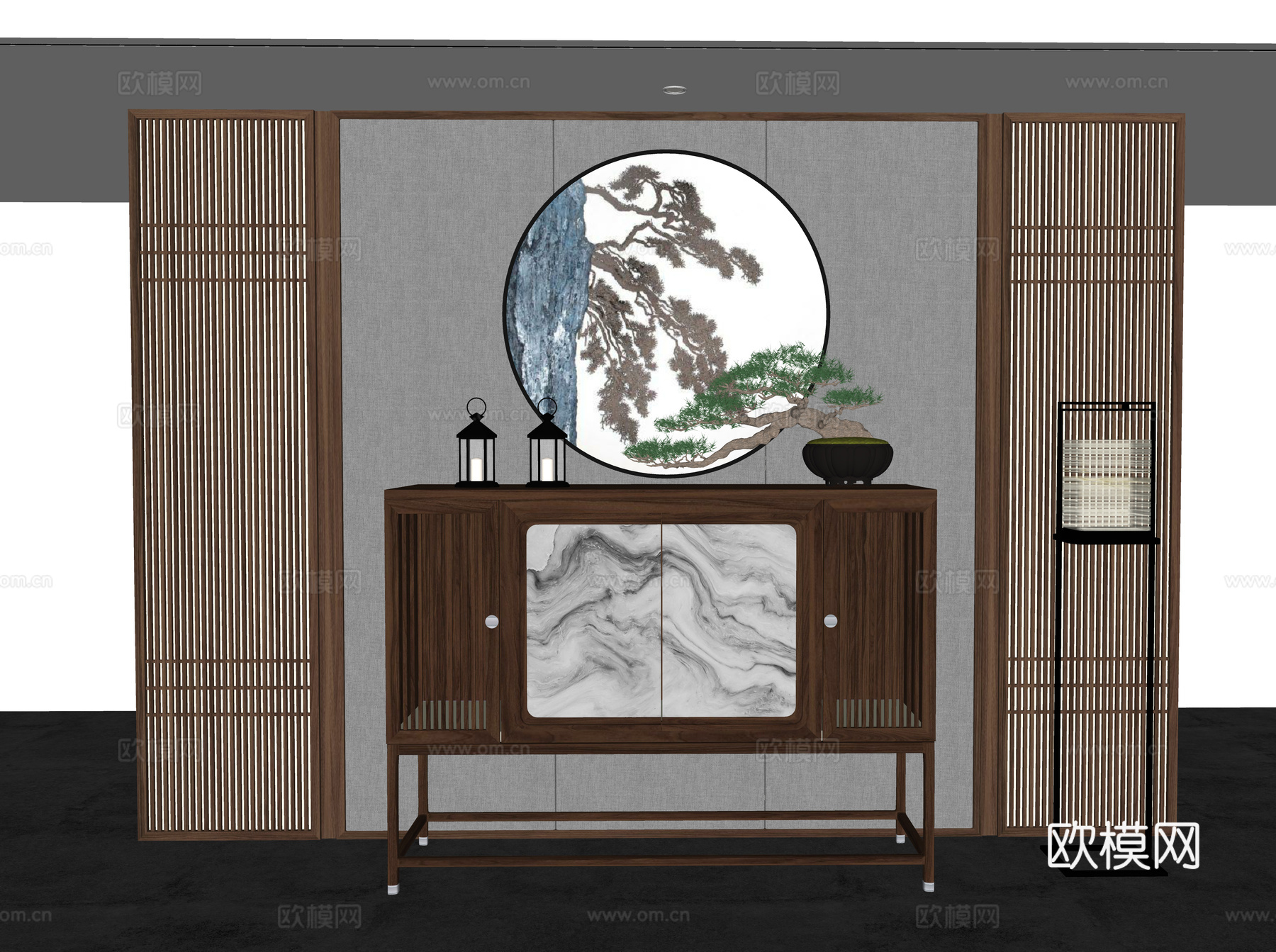 新中式玄关端景台su模型下载