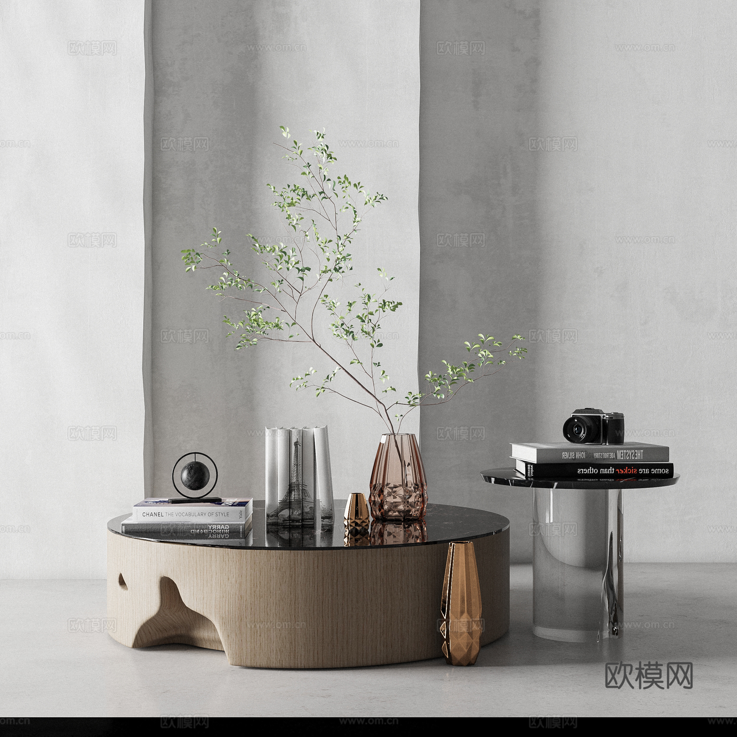 现代圆几茶几su模型下载