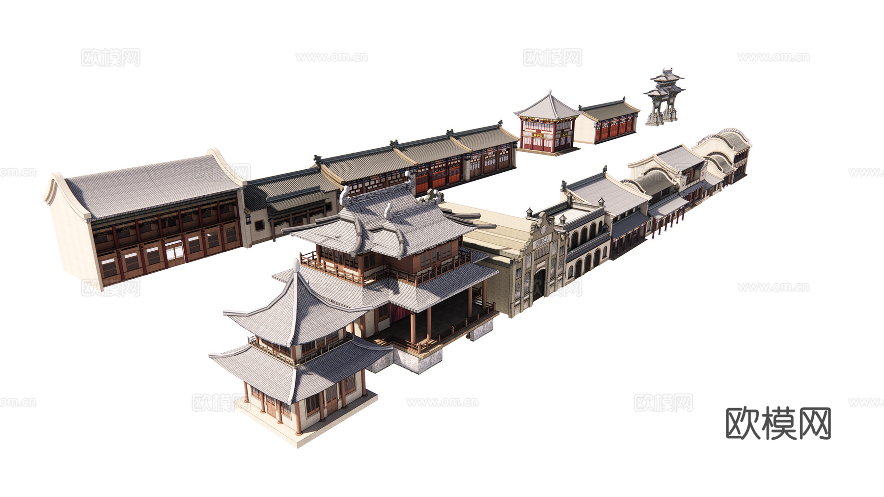 中式古建外观su模型下载