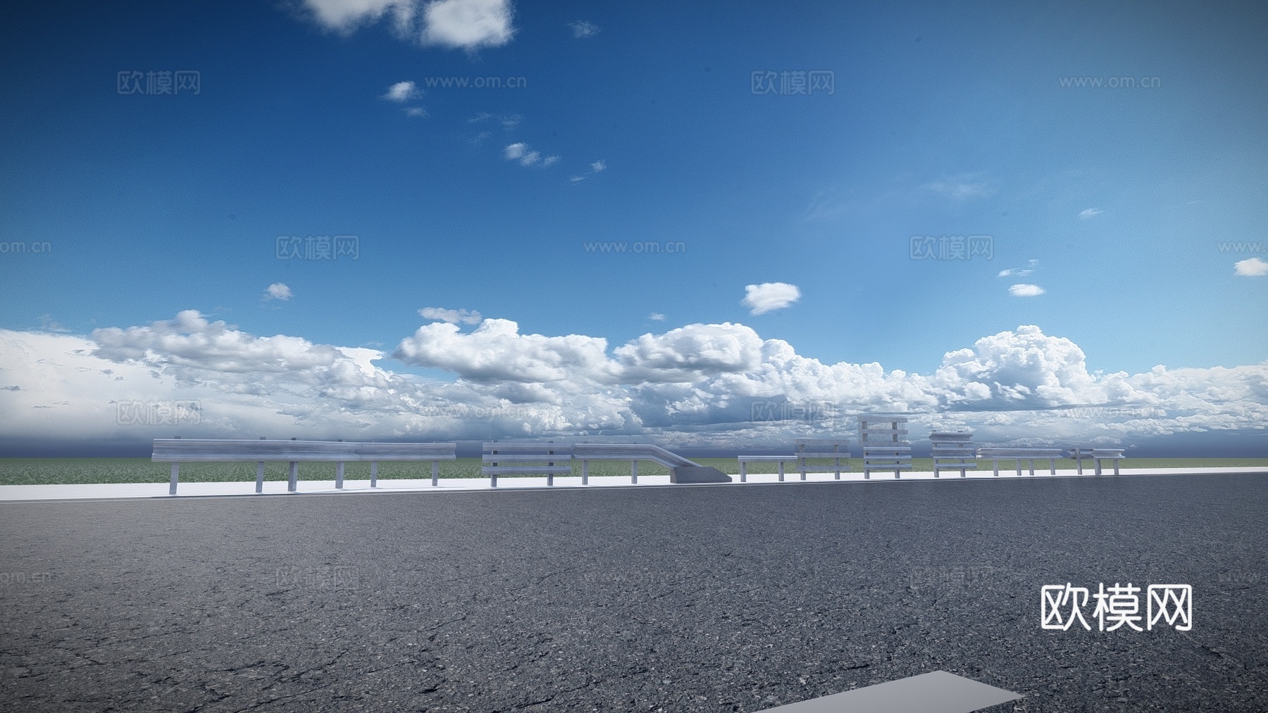 现代道路护栏栏杆su模型下载