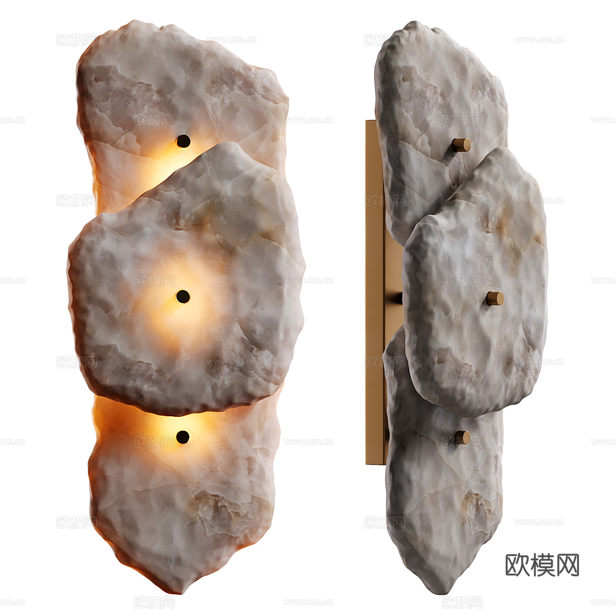 新中式轻奢透光石装饰壁灯3d模型