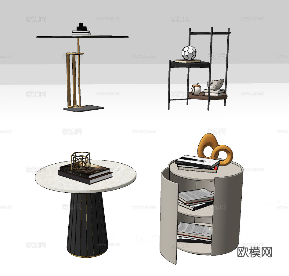 现代圆几边几su模型下载