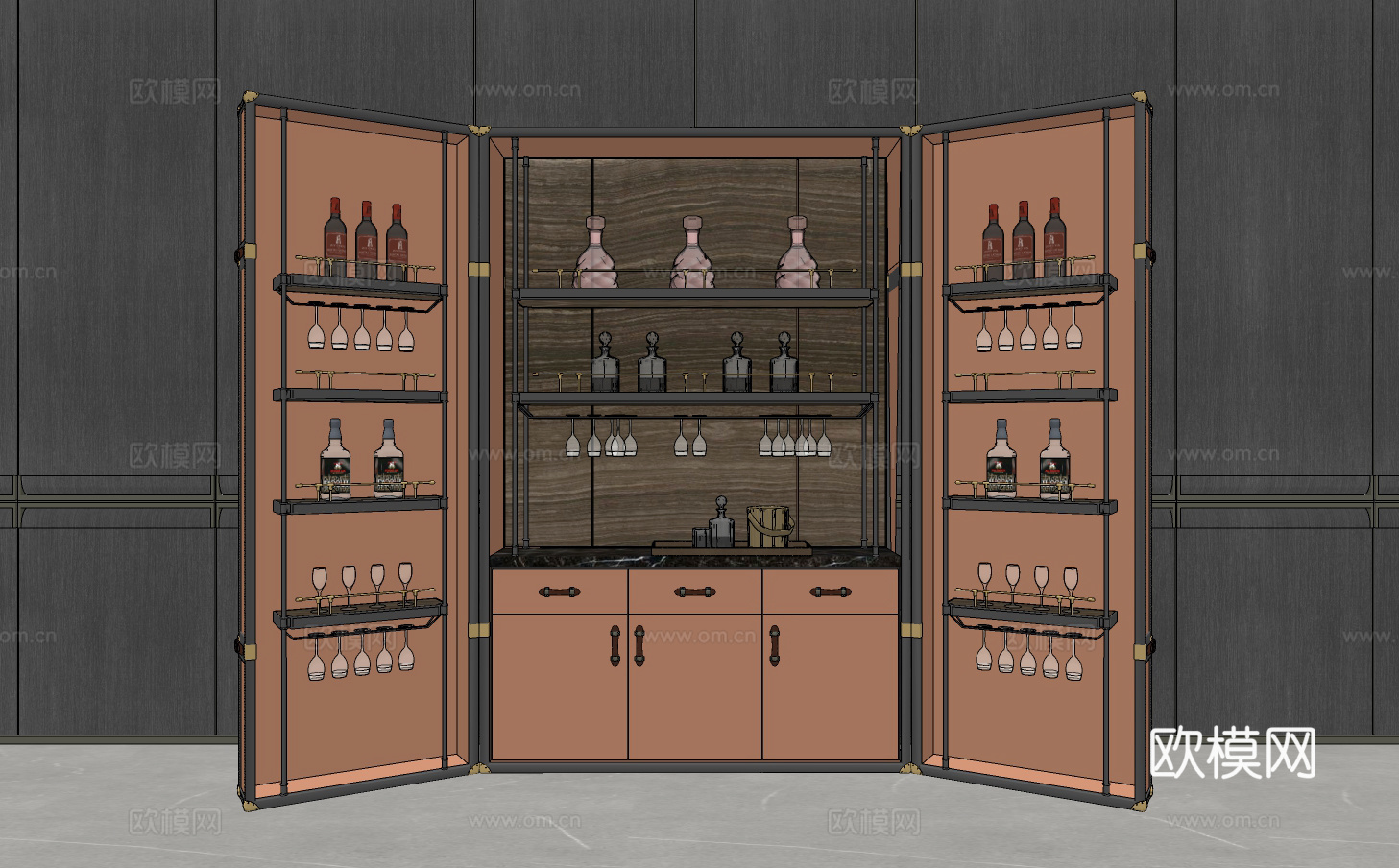 现代轻奢酒柜su模型下载