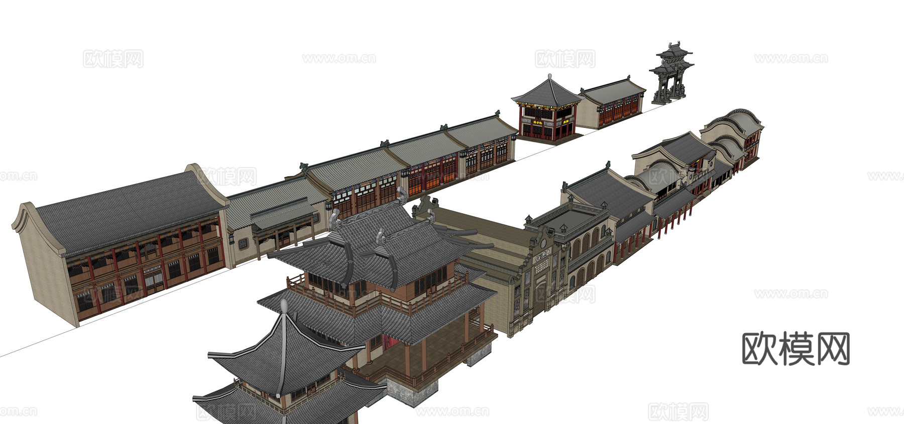 中式古建外观su模型下载