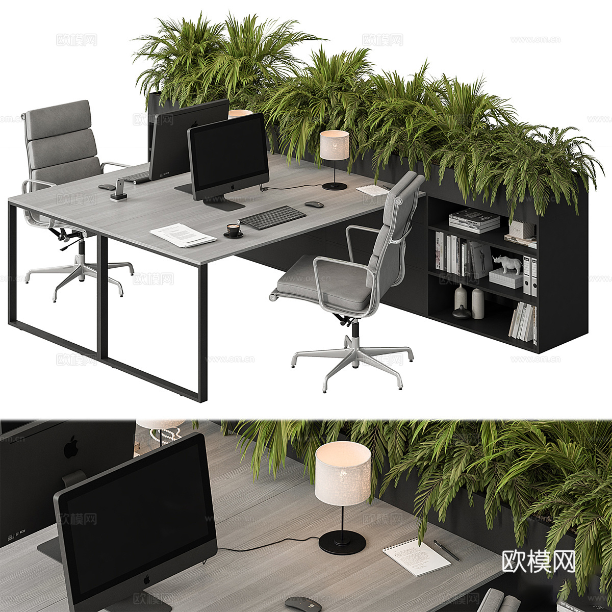 现代极简办公桌椅组合3d模型