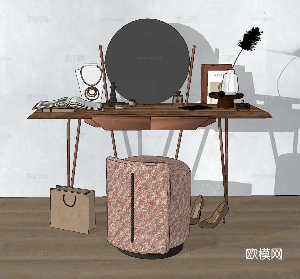 现代轻奢梳妆台su模型下载