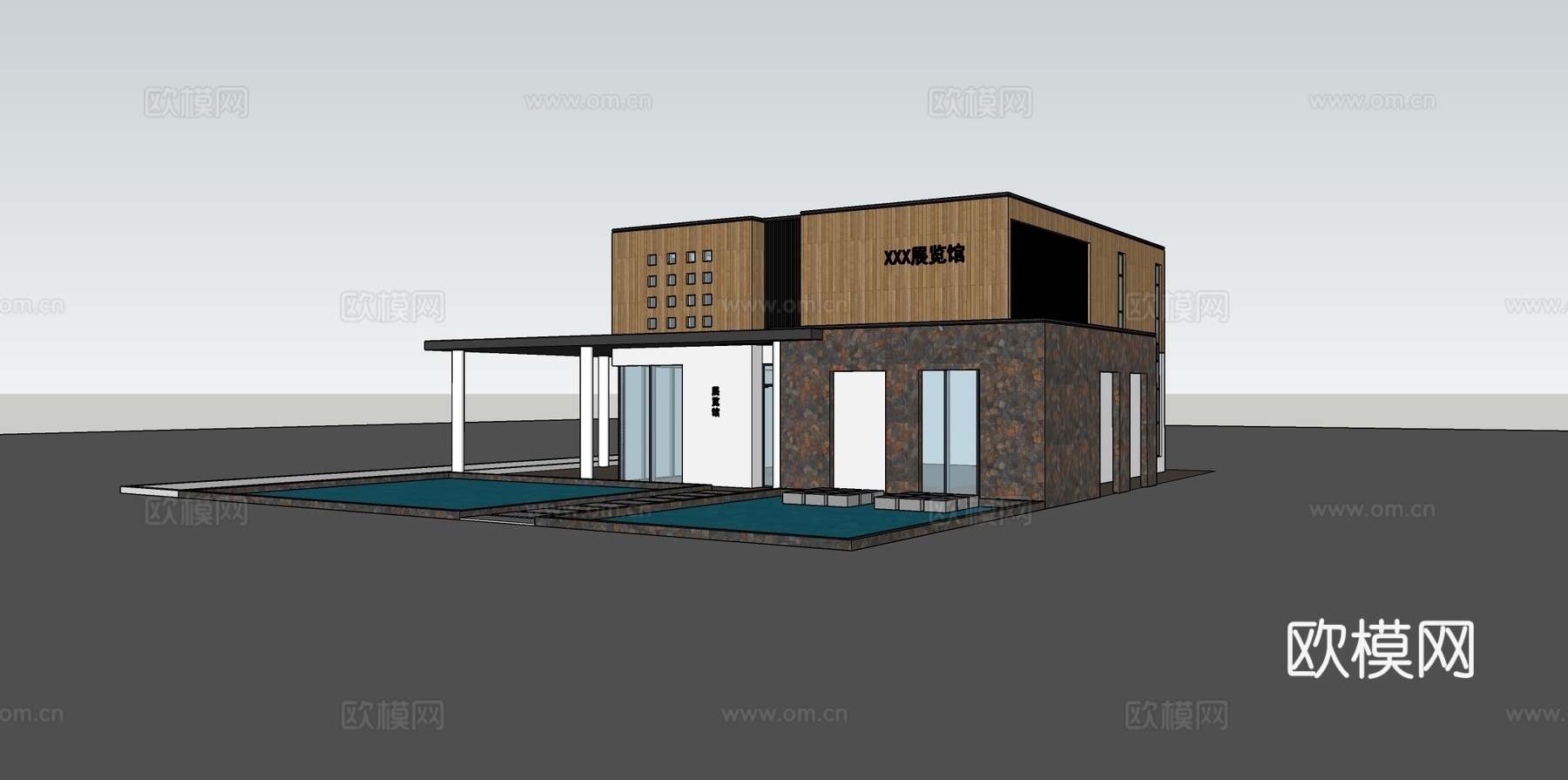 现代展览馆外观su模型下载