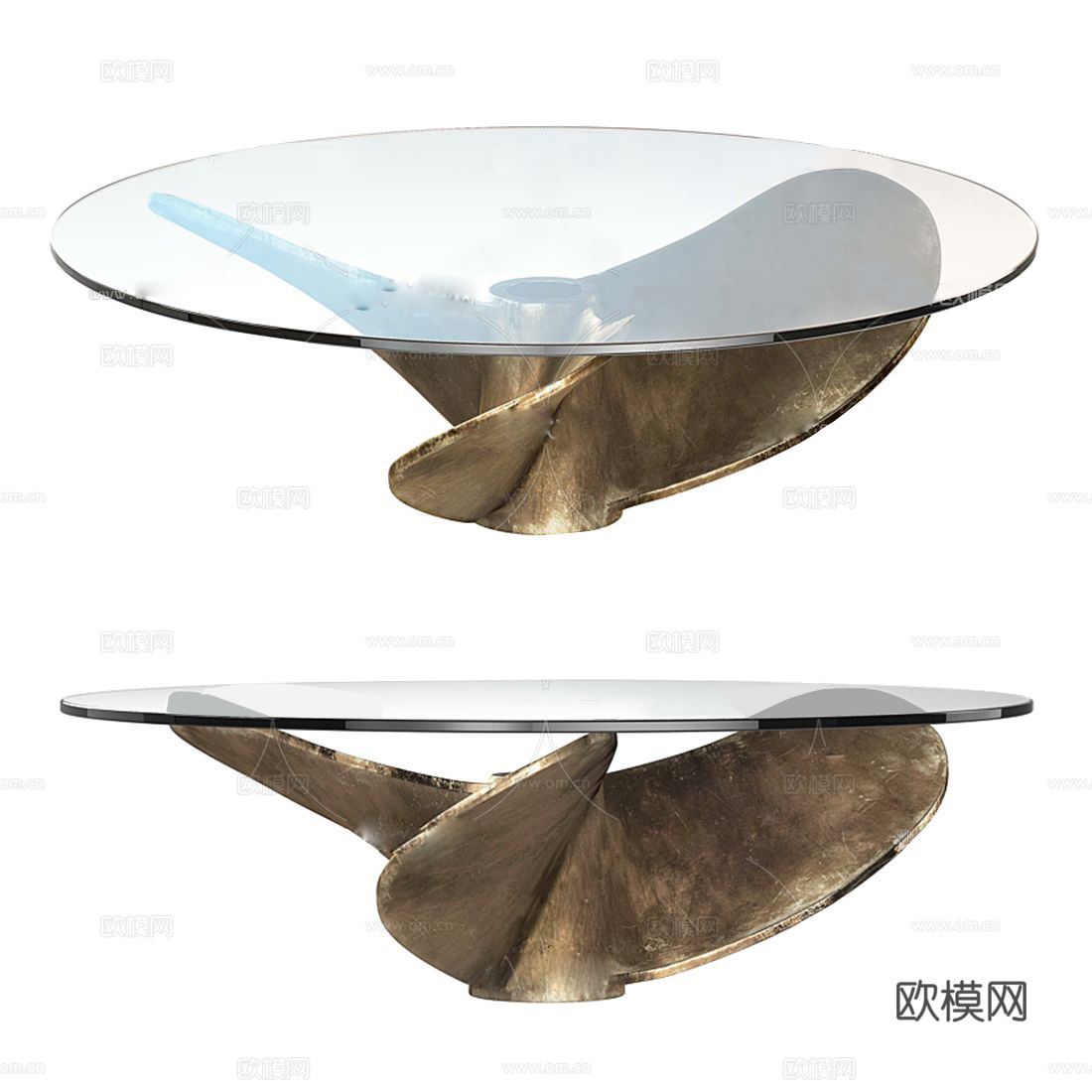 现代轻奢玻璃茶几su模型下载