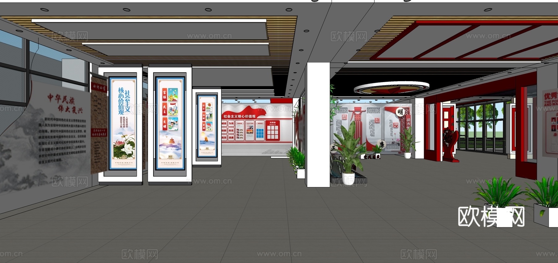 现代红色博物馆展厅su模型下载