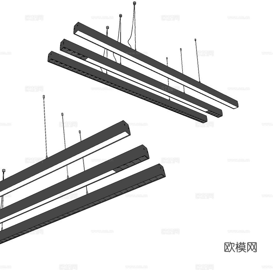 现代条形办公吊灯su模型下载