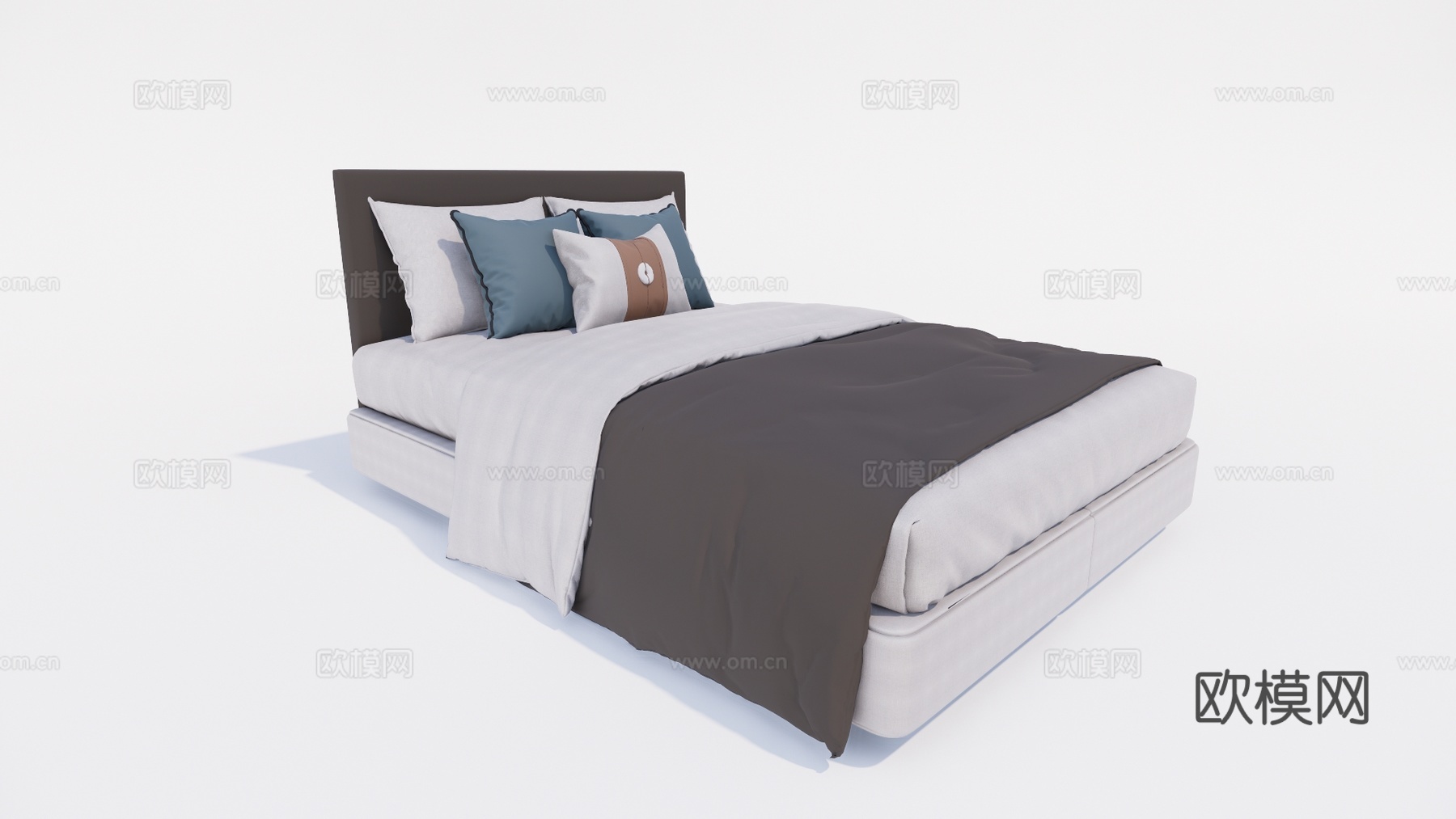 现代布艺双人床su模型下载