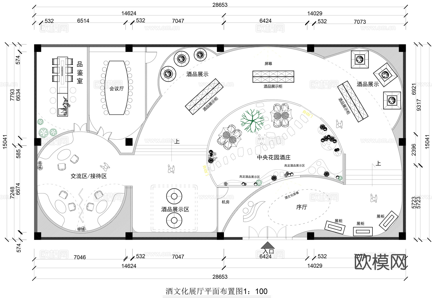 酒文化展厅平面布置图cad施工图