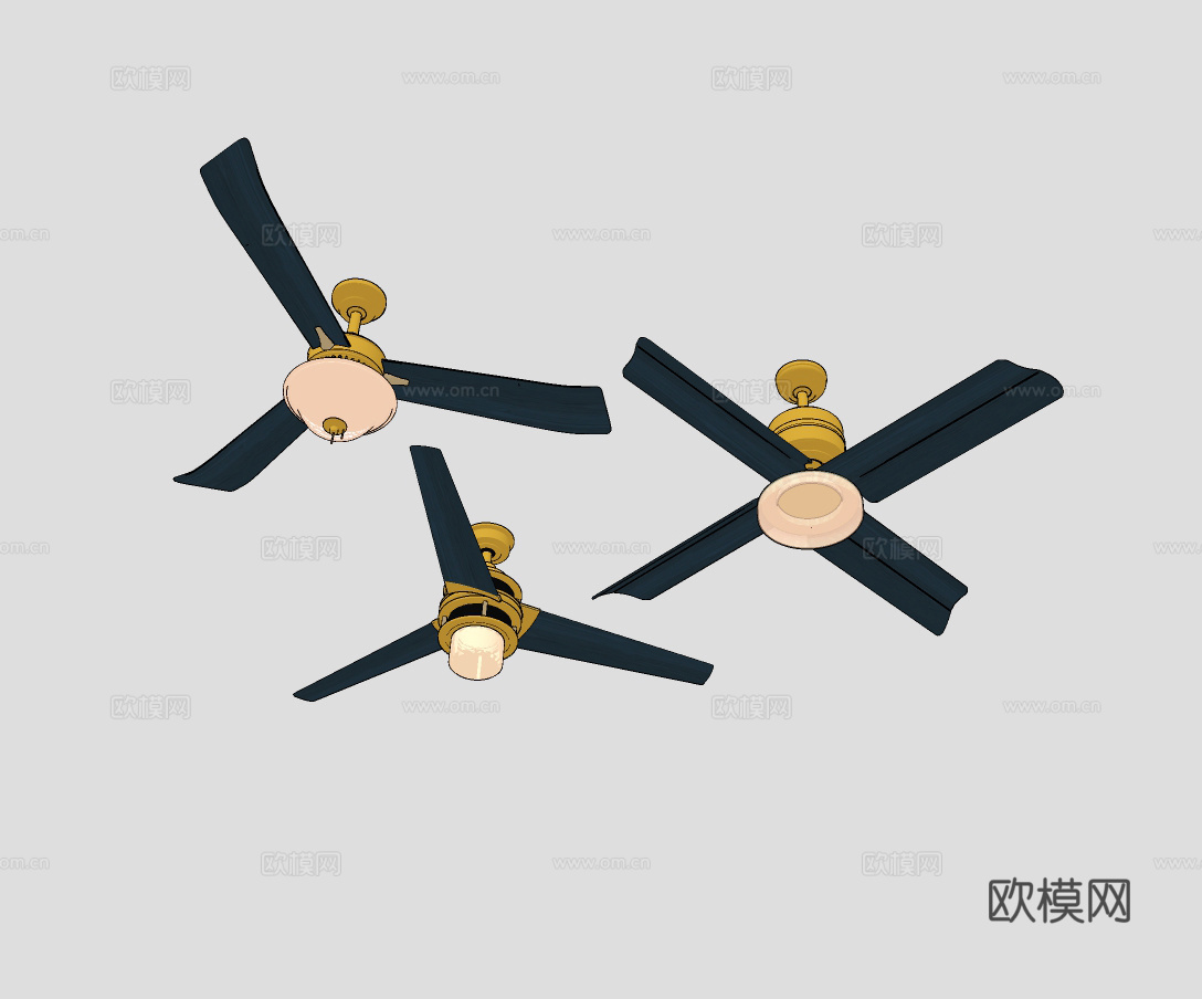 现代轻奢吊扇灯吊灯su模型下载