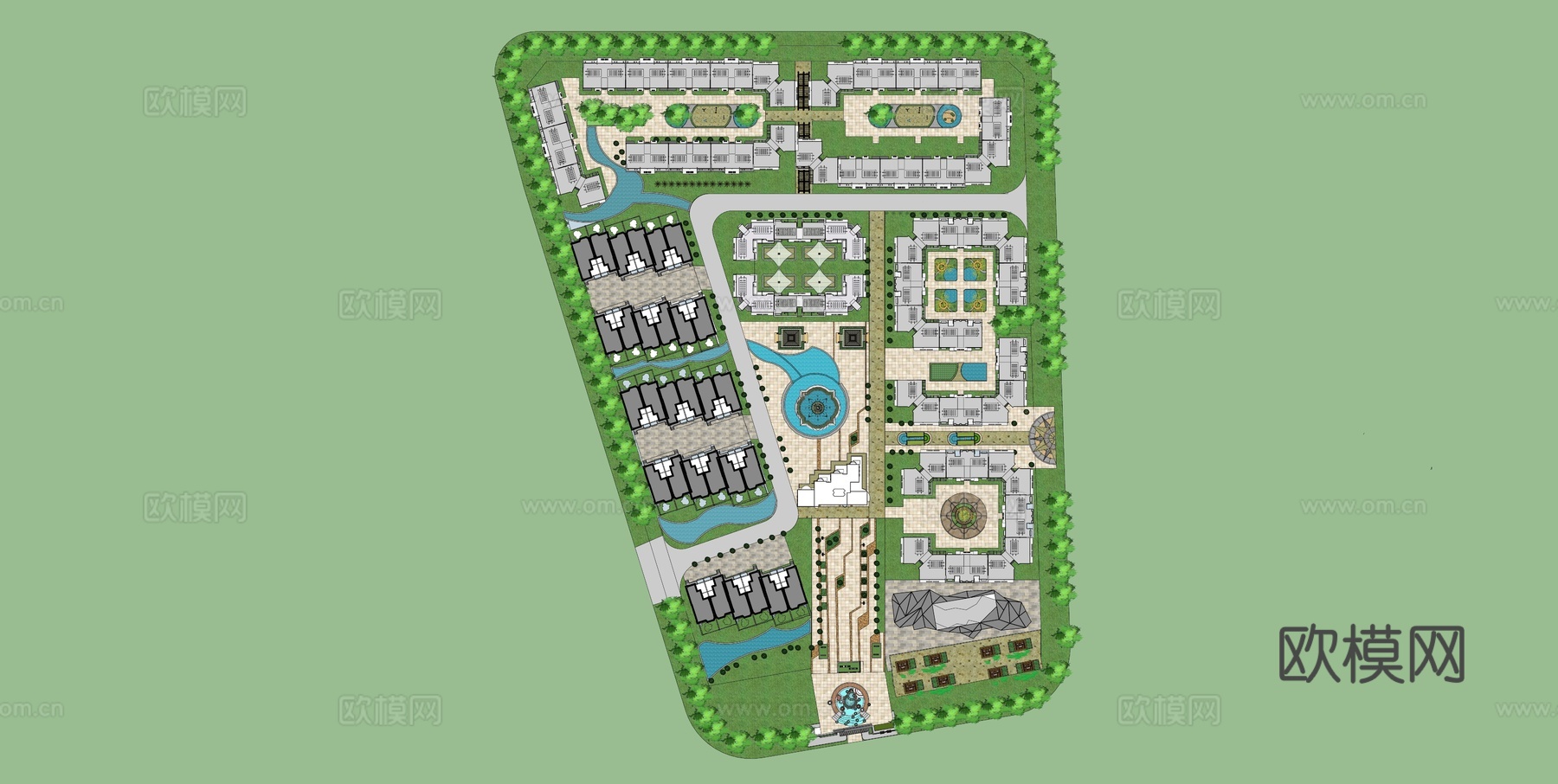 现代小区建筑外观su模型下载